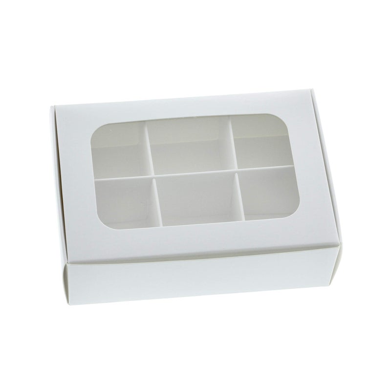 GRETEL BAKING 20pcs White Treat Boxes with Window and Dividers | 6 X-SMALL compartments | 5 x 3.5 x 1.57 in | Empty candy boxes for gift giving, truffle box - perfect for Valentine's Day - Image 1